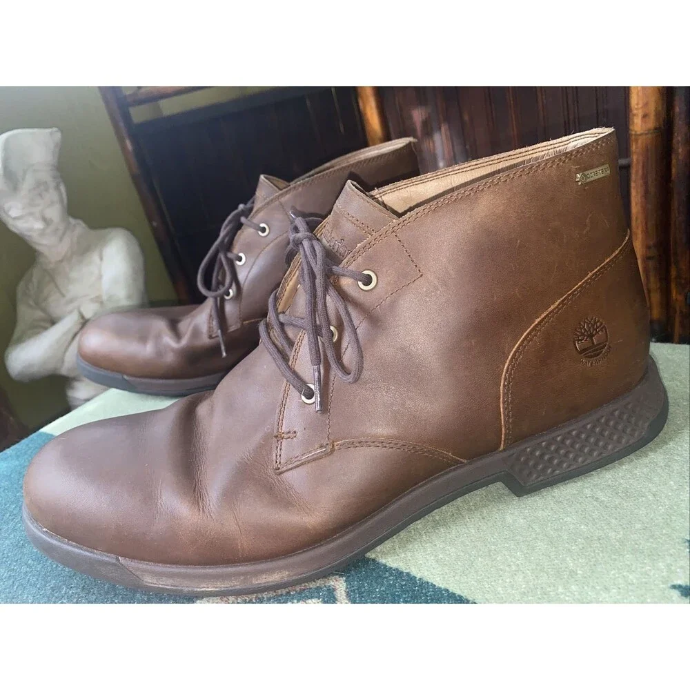 12 M Timberland Mid 3 Eye Brown Leather Ankle Boots Waterproof Non Slip LW